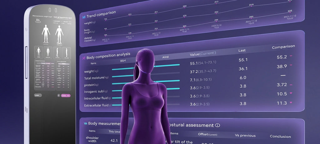 Morphiq Pro historical body analysis and progress comparison showing body composition, body measurements and trend data