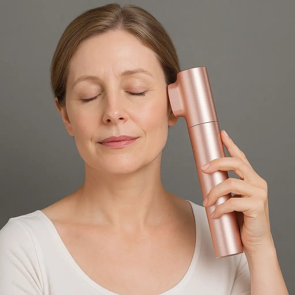 woman using innocera platinum home HIFU skincare tool
