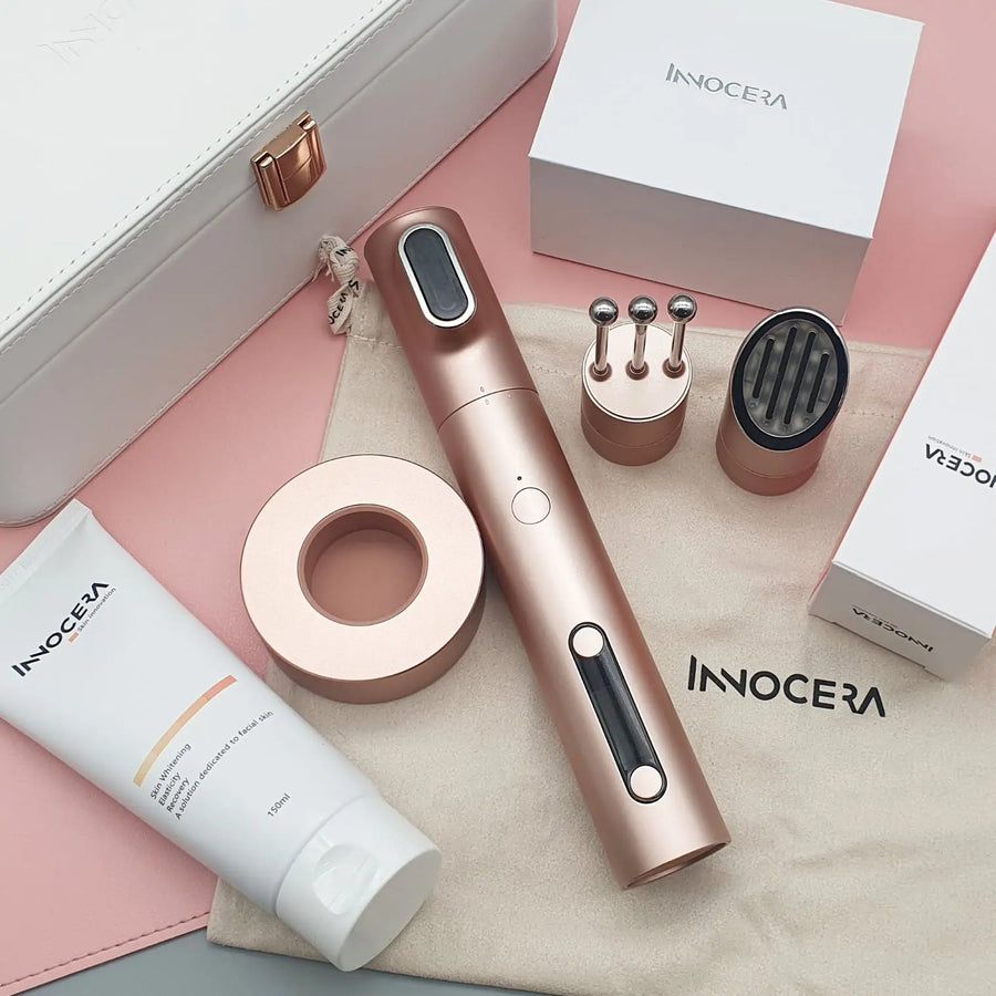 Innocera Platinum home HIFU system with treatment heads and skincare gel