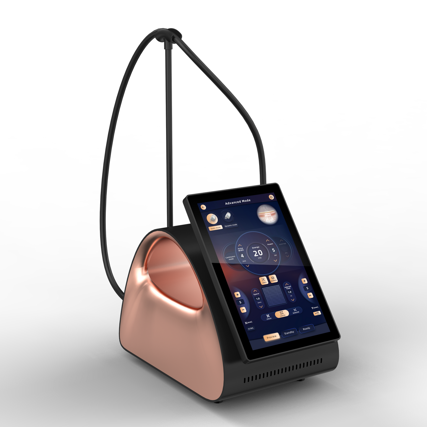 Thulium Laser Pro Mini angled to the right, displaying the sleek housing, ventilation slots, and precision optical design.