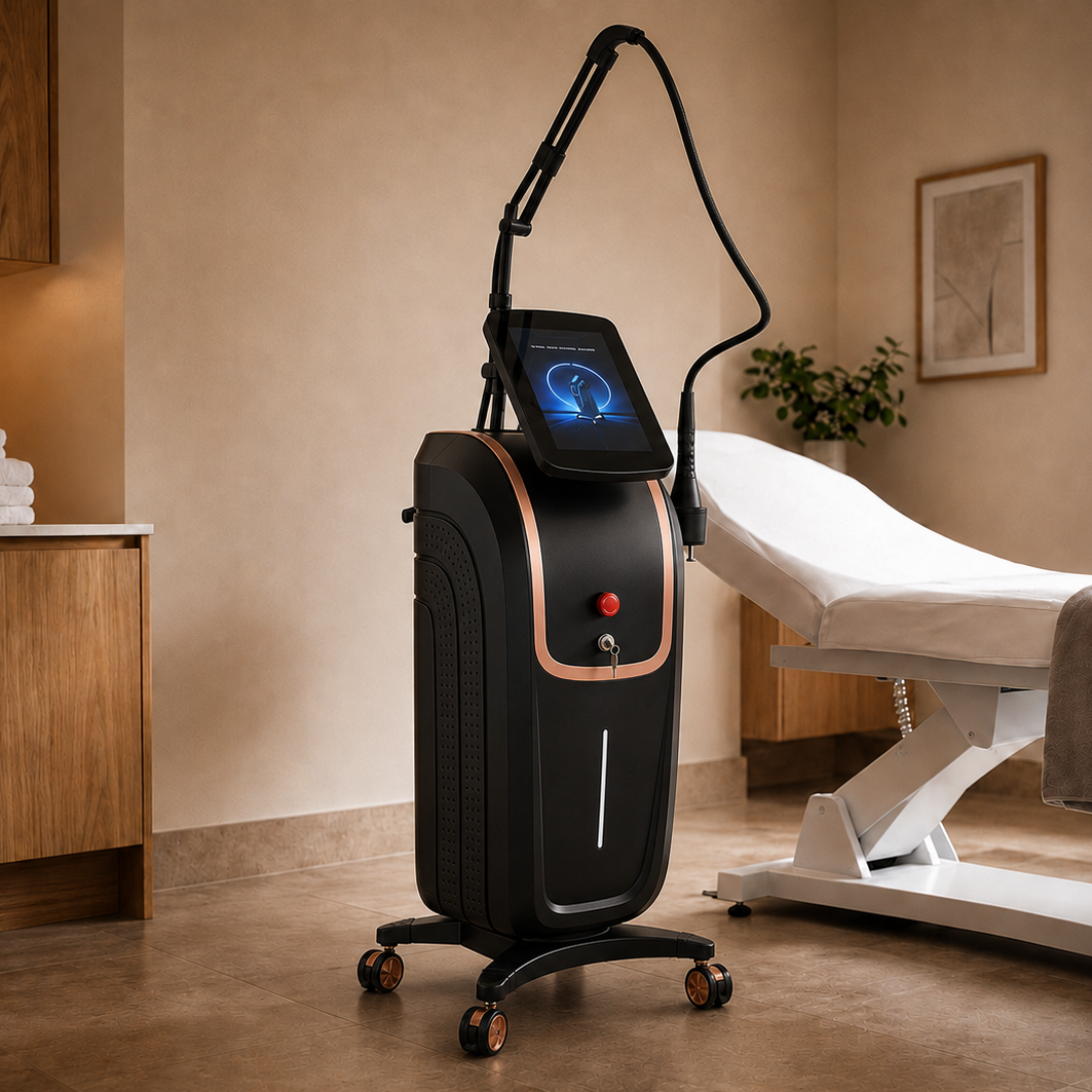 Thulium Laser Pro Dual™ side three-quarter view in a premium professional aesthetics treatment room