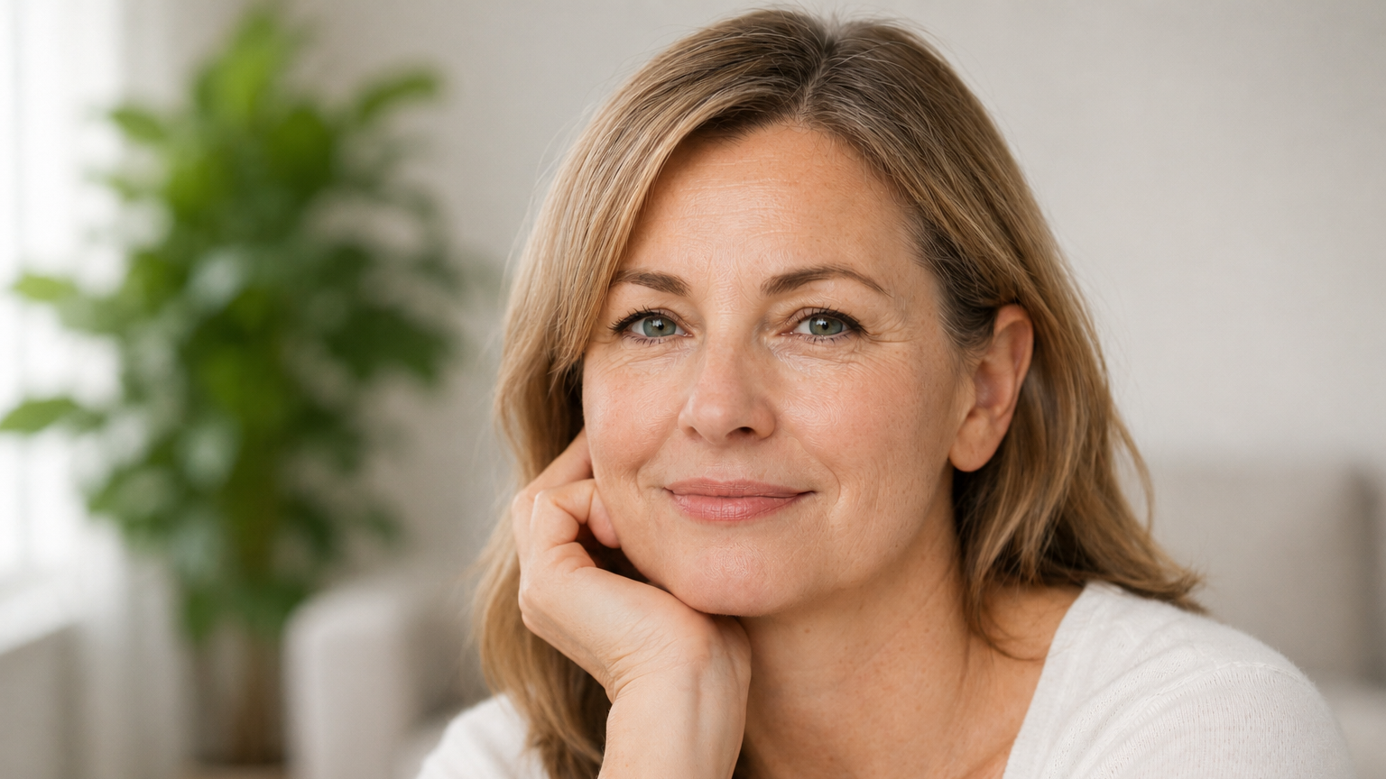 Naturally beautiful woman with glowing, healthy-looking skin and a smooth, lifted complexion, representing the results of consistent use of Pure Tone Aesthetics skincare tools.